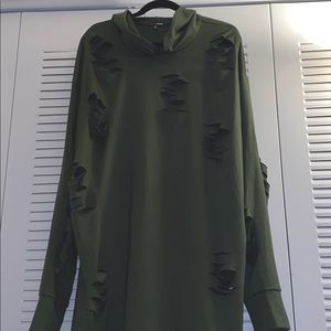 Green torn tall hoodie